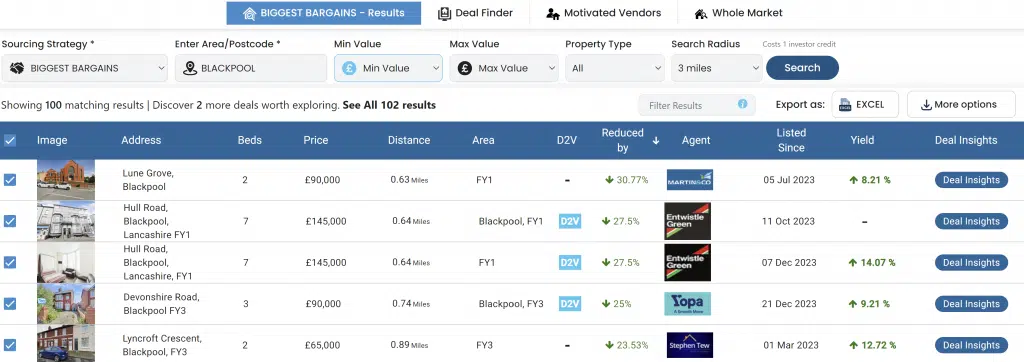 Below Market Value Properties BMV Deal finder Results - Property Deals Insight